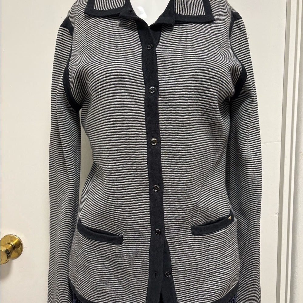 Armani Jeans  Nevy and White Striped Sweater Made in Italy. Cotton.